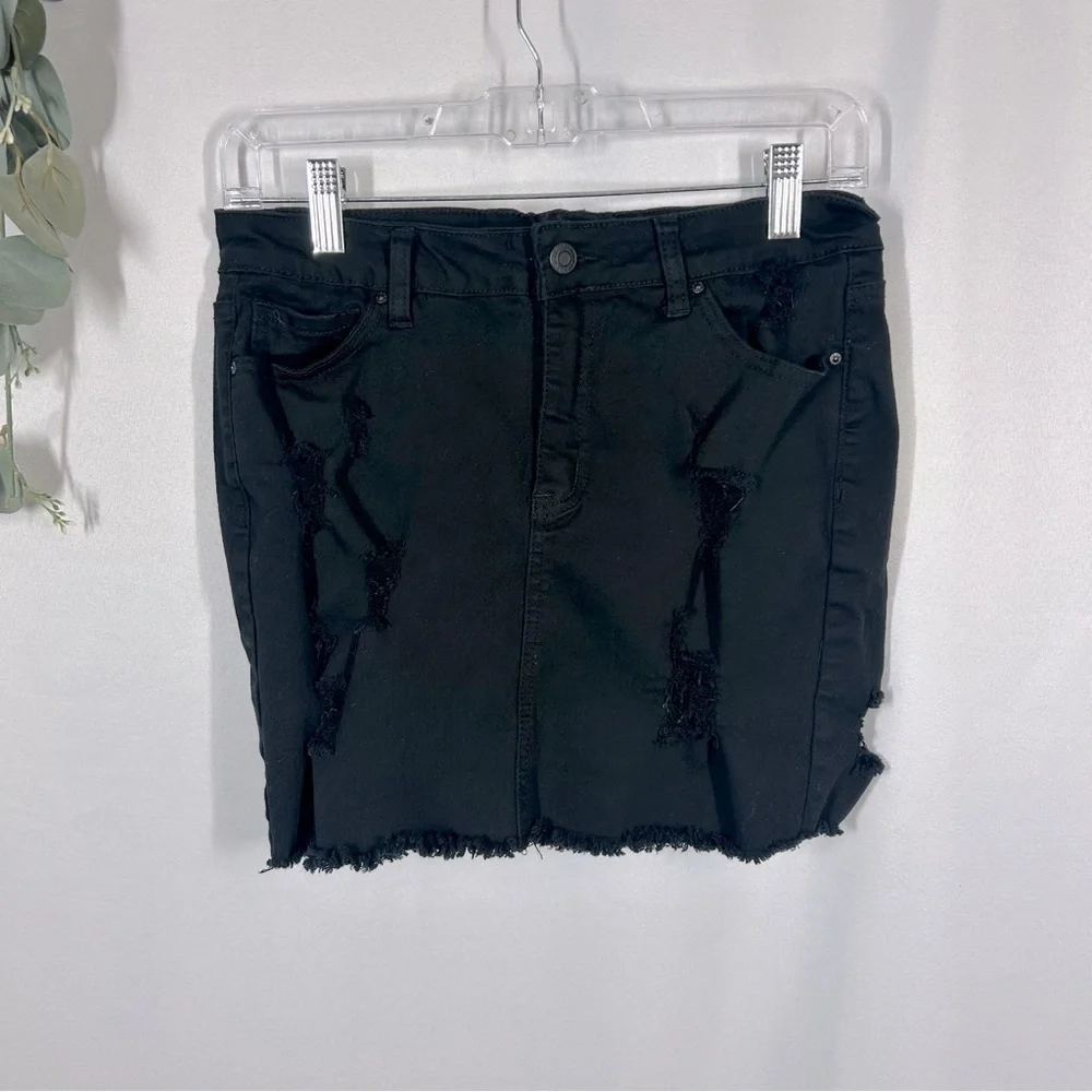 Wax Jean | Distressed Black Denim Jean Mini Skirt Juniors Size Large